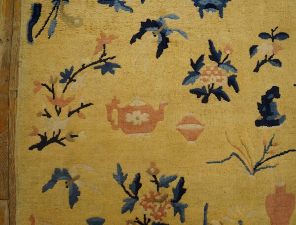 Antique ningxia chinese allover floral yellow 1890s rug (sku 24349) - in-room detail