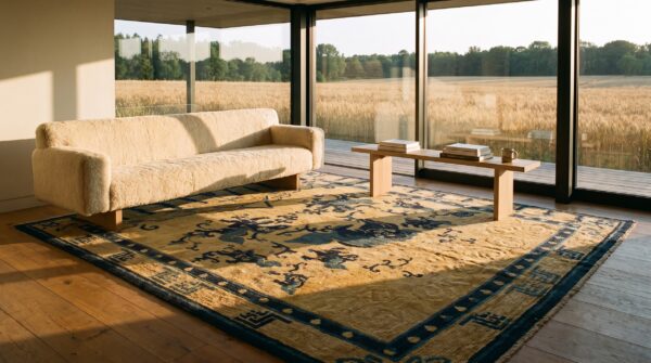 Antique ningxia chinese allover ivory 1850s rug 13 Antique ningxia chinese allover ivory 1850s rug (sku 24663) - room view
