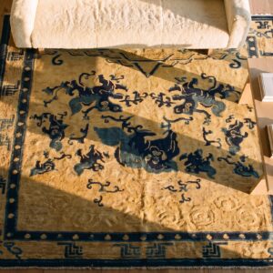 Antique Ningxia Chinese Allover Ivory 1850s Rug (SKU 24663) - styled overhead view