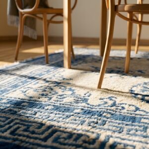 Antique Ningxia Chinese Allover Medallion Knotted Rug (SKU 24171) - in-room detail