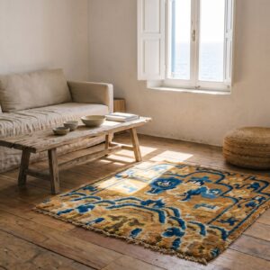 Antique Ningxia Chinese Allover Yellow 1800s Square Rug (SKU 22853) - room view