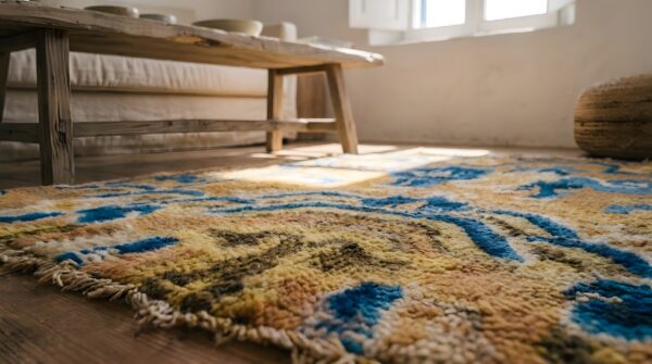 Antique ningxia chinese allover yellow 1800s square rug 10 Antique ningxia chinese allover yellow 1800s square rug (sku 22853) - in-room detail