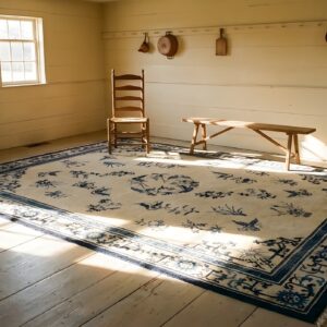 Antique Ningxia Chinese Floral, Medallion Ivory 1880s Rug (SKU 24164) - in-room detail