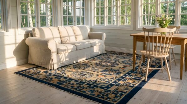 Antique ningxia chinese geometric knotted rug 8 Antique ningxia chinese geometric knotted rug (sku 24386) - room view