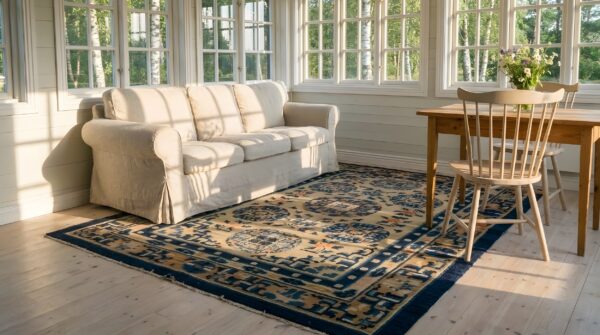 Antique ningxia chinese geometric knotted rug 9 Antique ningxia chinese geometric knotted rug (sku 24386) - in-room detail