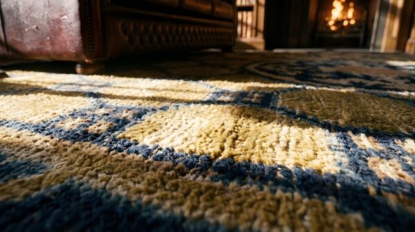 Antique ningxia chinese geometric yellow 1825 square rug 7 Antique ningxia chinese geometric yellow 1825 square rug (sku 23922) - in-room detail