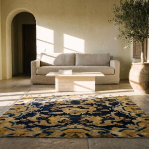Antique Ningxia Chinese Medallion Square Hand Knotted Pile Rug (SKU 22074) - room view
