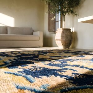 Antique Ningxia Chinese Medallion Square Hand Knotted Pile Rug (SKU 22074) - in-room detail