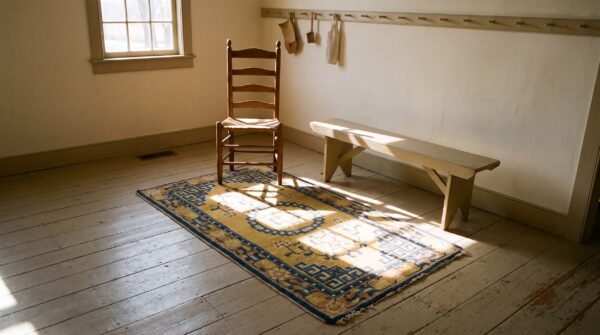 Antique ningxia chinese medallion yellow 1800s rug (sku 23590) - room view