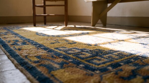 Antique ningxia chinese medallion yellow 1800s rug (sku 23590) - in-room detail
