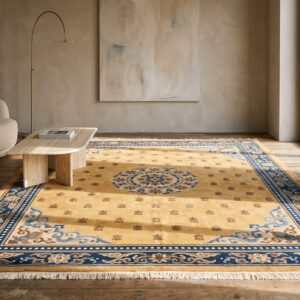 Antique Ningxia Chinese Wool Yellow Hand Knotted Pile Rug (SKU 22774) - room view