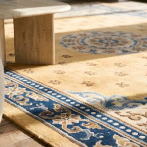 Antique Ningxia Chinese Wool Yellow Hand Knotted Pile Rug (SKU 22774) - in-room detail