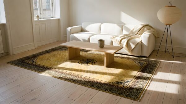 Antique ningxia hallway runner silk yellow rug 8 Antique ningxia hallway runner silk yellow rug (sku 24198) - room view