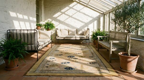 Antique ningxia room size wool brown, straw rug 6 Antique ningxia room size wool brown, straw rug (sku 24276) - room view