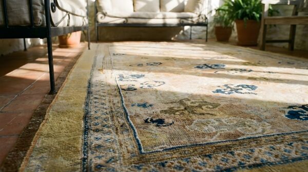 Antique ningxia room size wool brown, straw rug 7 Antique ningxia room size wool brown, straw rug (sku 24276) - in-room detail