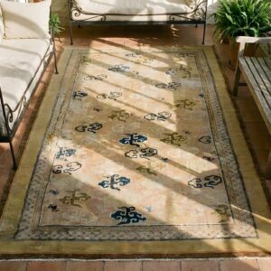 Antique Ningxia Room Size Wool Brown, Straw Rug (SKU 24276) - styled overhead view