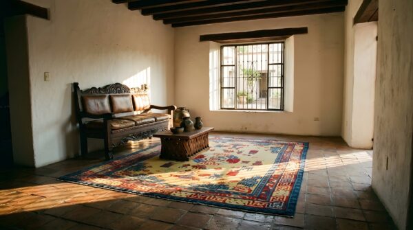 Antique ningxia room size wool peach, red / rust rug (sku 23923) - room view