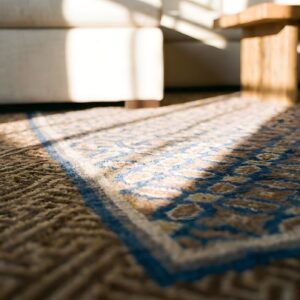 Antique Ningxia Round Wool Brown Rug (SKU 24257) - in-room detail
