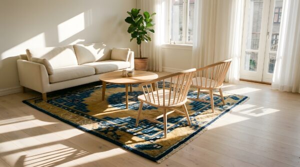 Antique ningxia small square wool yellow rug 6 Antique ningxia small square wool yellow rug (sku 23752) - room view