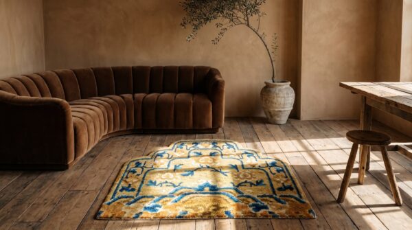 Antique ningxia square small scatter size wool yellow rug (sku 22852) - room view