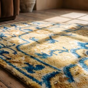 Antique Ningxia Square Small Scatter Size Wool Yellow Rug (SKU 22852) - in-room detail