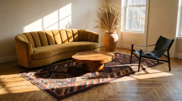 Antique northwest persian tribal geometric hallway runner rug (sku 17829) - room view