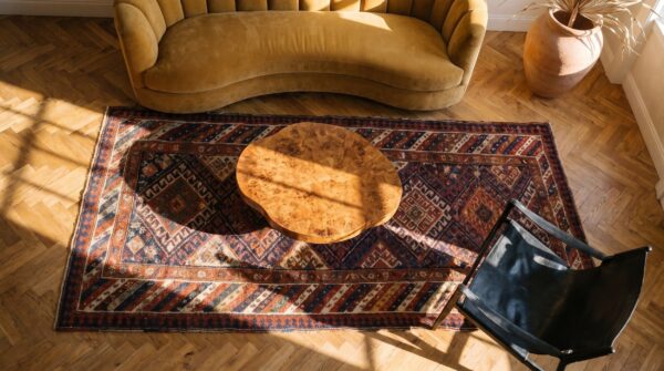 Antique northwest persian tribal geometric hallway runner rug (sku 17829) - in-room detail
