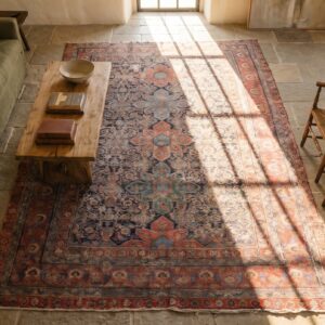 Antique NW Persian Persian Knotted Rug (SKU 17332) - styled overhead view