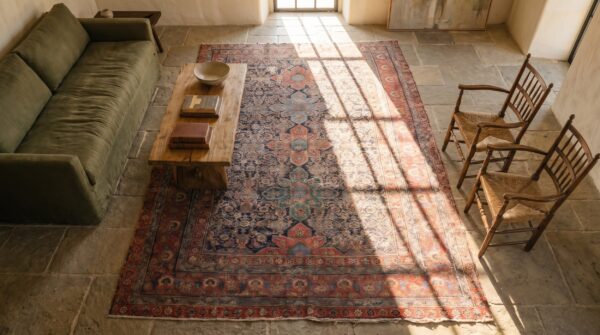 Antique nw persian persian knotted rug 2 Antique nw persian persian knotted rug (sku 17332) - styled overhead view