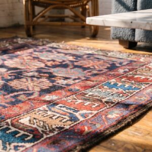 Antique NW Persian Allover Tribal Wool Hand Knotted Pile Blue Rug (SKU 20179) - in-room detail