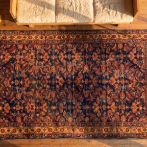 Antique NW Persian Blue Color Allover Herati Fish Design Hand Knotted Pile Rug (SKU 21180) - styled overhead view