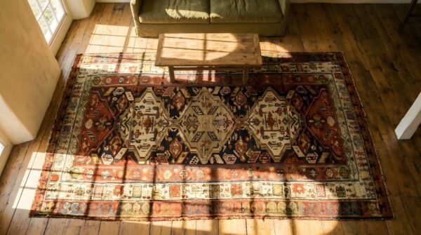 Antique nw persian brown tribal hallway runner kurdish rug 2 Antique nw persian brown tribal hallway runner kurdish rug (sku 23548) - styled overhead view