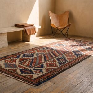 Antique NW Persian Kurd Tribal Geometric Striped Hallway Runner Rug (SKU 20243) - room view
