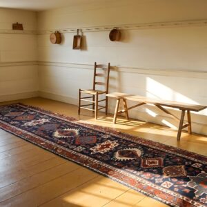 Antique NW Persian Tribal Geometric Blue Hallway Runner Rug (SKU 25396) - room view
