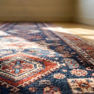 Antique NW Persian Tribal Geometric Blue Hallway Runner Rug (SKU 25396) - in-room detail