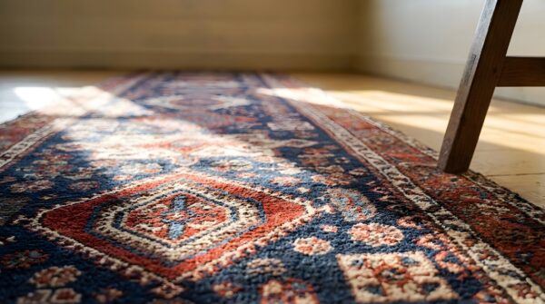 Antique nw persian tribal geometric blue hallway runner rug 9 Antique nw persian tribal geometric blue hallway runner rug (sku 25396) - in-room detail