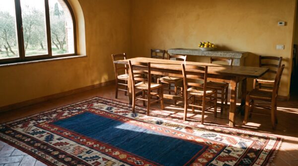 Open blue field antique tribal geometric caucasian talish rug 6 Open blue field antique tribal geometric caucasian talish rug (sku 21798) - room view