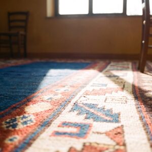 Open Blue Field Antique Tribal Geometric Caucasian Talish Rug (SKU 21798) - in-room detail