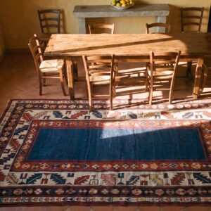 Open Blue Field Antique Tribal Geometric Caucasian Talish Rug (SKU 21798) - styled overhead view