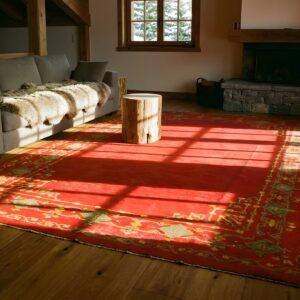 Antique Open Color Red Field Turkish Oushak Room Size Wool Rug (SKU 24799) - room view