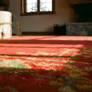 Antique Open Color Red Field Turkish Oushak Room Size Wool Rug (SKU 24799) - in-room detail