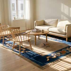 Open Field Minimalist Floral Pattern Antique Ivory Chinese Small Scatter Size Peking Rug (SKU 23239) - room view