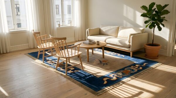 Open field minimalist floral pattern antique ivory chinese small scatter size peking rug 6 Open field minimalist floral pattern antique ivory chinese small scatter size peking rug (sku 23239) - room view
