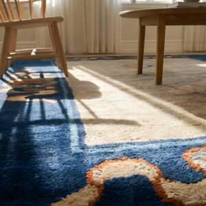 Open Field Minimalist Floral Pattern Antique Ivory Chinese Small Scatter Size Peking Rug (SKU 23239) - in-room detail