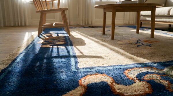 Open field minimalist floral pattern antique ivory chinese small scatter size peking rug 7 Open field minimalist floral pattern antique ivory chinese small scatter size peking rug (sku 23239) - in-room detail