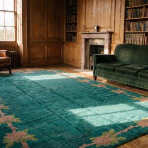 Open Green Bule Color Field Antique Oversized Irish Donegal Art Nouveau Rug (SKU 20264) - room view