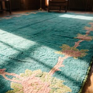 Open Green Bule Color Field Antique Oversized Irish Donegal Art Nouveau Rug (SKU 20264) - in-room detail