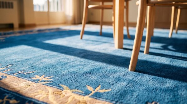 Open navy blue color field antique minimalist chinese large size peking rug (sku 25261) - in-room detail
