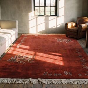 Open Red Color Field Antique Big Size Chinese Deco Rug (SKU 21502) - room view
