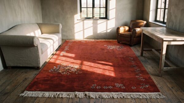 Open red color field antique big size chinese deco rug 6 Open red color field antique big size chinese deco rug (sku 21502) - room view
